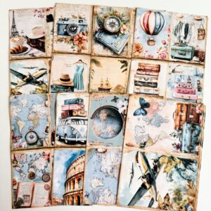 Pack de Colagens Old Travel A5 c/ 16 Papéis Decorados KIMO ADESIVOS