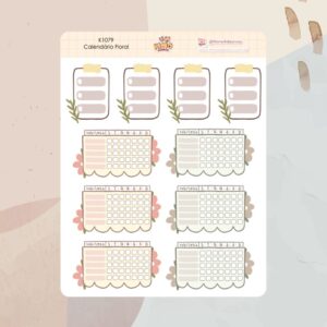 Cartela de Adesivos Calendário Floral K1079 12x15cm KIMO ADESIVOS